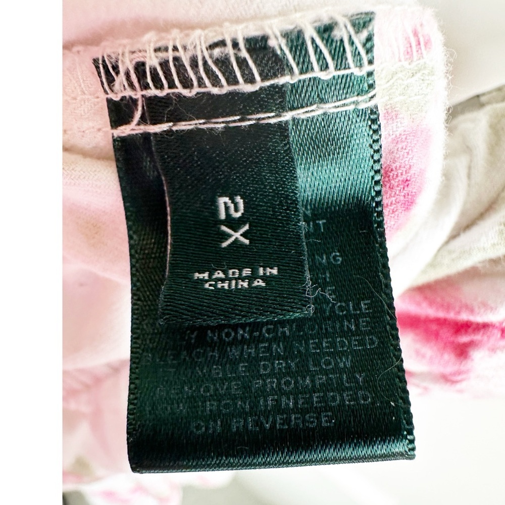 Lauren Ralph Lauren 2 piece Pajama Set Roses White Pink Size 2X Embroidered Logo - Picture 9 of 10